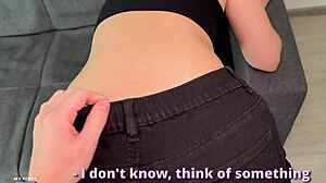 Stuck On Sofa Tight Pussy Handjob