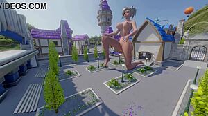 Mercy Outgrows Blizzard World Spawn in Tall, Kinky Crossdressing Anime Hentai Scene