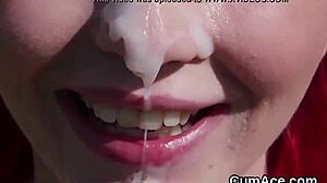 How does this nasty honey swallow every drop of cumshot on her face?