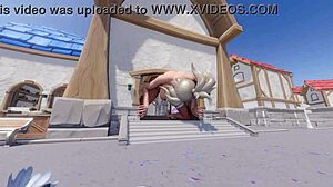 Mercy Outgrows Blizzard World Spawn in Tall, Kinky Crossdressing Anime Hentai Scene