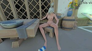 Mercy Outgrows Blizzard World Spawn in Tall, Kinky Crossdressing Anime Hentai Scene