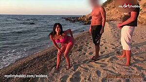 hot milf gets wild on a public beach with steamy action