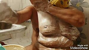 Big-Boobs Wife Massages Hubby and Rides Him Hard in Garage