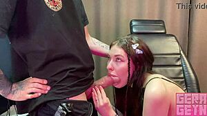 Gerageyn thanked the tattoo artist by sucking his huge dick in the garage.