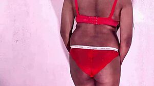 Sissy Shrutee crossdresses boldly, Asian Indian amateur masturbates to orgasm with handjob.