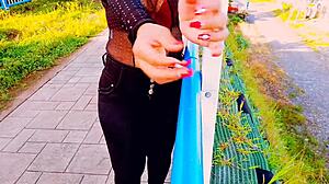 Met a guy with monster cock in the park, bent over for riding and orgasm.