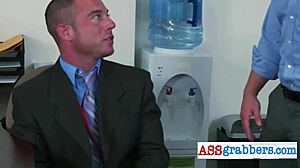 kinky manager corners worker, slamming a fat dildo deep in a wild uniform clash