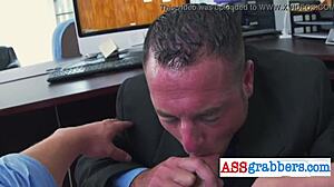 kinky manager corners worker, slamming a fat dildo deep in a wild uniform clash