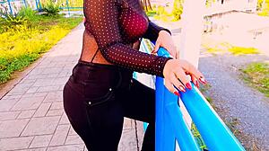 Met a guy with monster cock in the park, bent over for riding and orgasm.