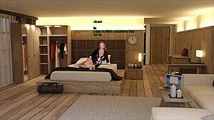 Nasty City Hentai Game Ep 1: Cute Girl in Outfit Blows at Homemade Gloryhole with Cumshot