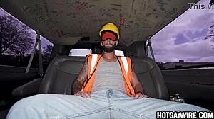Construction worker in uniform gets tricked into gay oral sex by a man