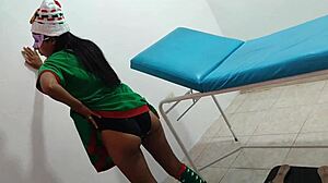 Sensual elf nurse's Christmas fantasies come to life