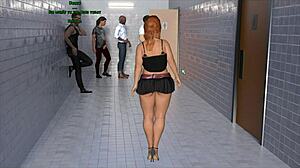 Nasty City Hentai Game Ep 1: Cute Girl in Outfit Blows at Homemade Gloryhole with Cumshot