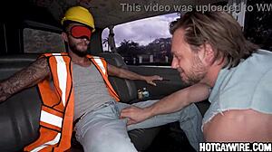 Construction worker in uniform gets tricked into gay oral sex by a man