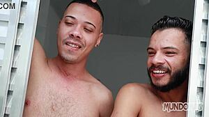 me and my friend drooling over the bricklayer's monster cock blowjob