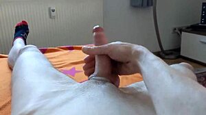 A young 18+ skinny german watches gay porn while masturbating to cumshot.