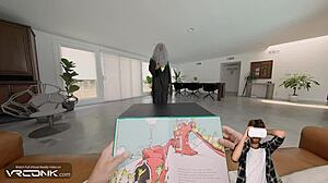 Beautiful latina stepsister rides in VR cosplay.