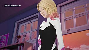 Spidey Sex with Gwen Stacy and Miles in 3D Anime. Doggy by Open Window!