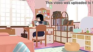 Anime school girl Mia poses in sailor uniform