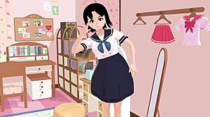 Anime school girl Mia poses in sailor uniform