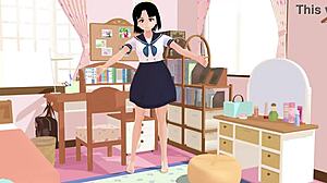 Anime school girl Mia poses in sailor uniform