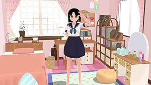 Anime school girl Mia poses in sailor uniform