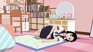 Anime school girl Mia poses in sailor uniform