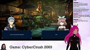 lewd vtuber with huge tits intensely plays cybercrush 2069, getting all aroused part 1