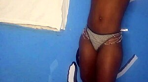 ebony girl stands enjoying tight pussy strokes 😘