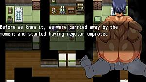 Wow, in this hentai game, old man cums inside tanned Natsuki's ass publicly