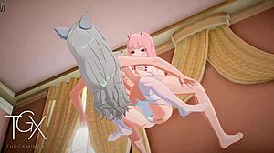 anime gaming zero two gets wild in futanari hentai yuri