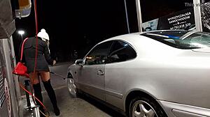 Raw Outdoor Action with Transsexual at Car Wash