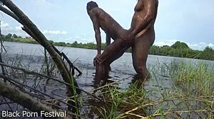skinny african local fucked by journalist while bathing in river