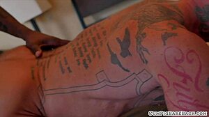 Ebony Wolf Bent Over For Muscular Stud's Bareback