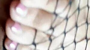 i'm fucking her deliciously and cumming on her feet.