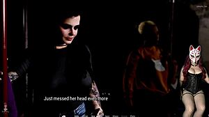 Rough blowjob in public toilet contrasts milf's tattooed fishnets