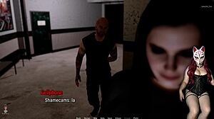 Rough blowjob in public toilet contrasts milf's tattooed fishnets