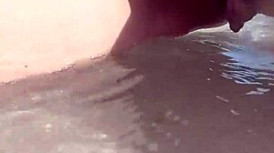 Hey, wanna see? Shaved milf wife pees boldly on a public beach today!