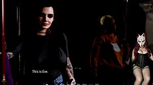 Rough blowjob in public toilet contrasts milf's tattooed fishnets