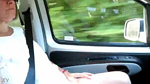 Housewife Flashes Tits on the Road!