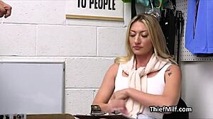 Blonde MILF sucks monster cock at store for fake card. 😈