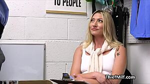 Blonde MILF sucks monster cock at store for fake card. 😈