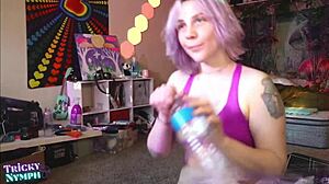 oh man, this cute nympho milf strips and teases on webcam, ripping clothes while masturbating her wet pussy and twerking that big ass