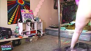 oh man, this cute nympho milf strips and teases on webcam, ripping clothes while masturbating her wet pussy and twerking that big ass