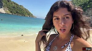 Hottie Sucks Dick On Public Beach With Cumwalk