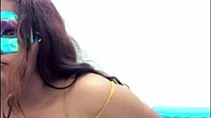 Hey, this brunette student touches her breasts before exams, so sexy!