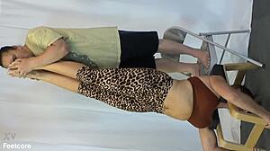 Hiring manager evaluates the lifeguard's feet during the interview.