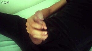 This horny Spanish guy in black pants groans loud, jerking his huge rod after work till he bursts!