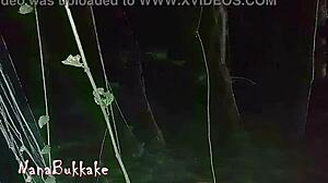 Slut gets fucked by weird guys in park orgy