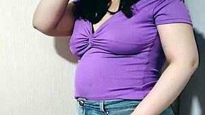 Nicole’s shy teasing turns wild before stuffing her fat belly. This chubby POV cutie’s saggy tits mesmerize.